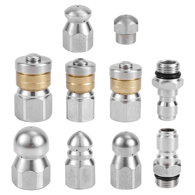 

AA01-10Pcs Sewer Jetter Nozzle With 1/4&3/8Inch NPT Quick Connectors,Nozzle For Pressure Washer Drain Jet Hose Sewer Cleaning