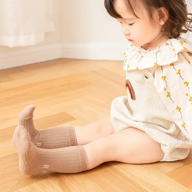 Children Baby Sock Korean Simplicity Solid Color Letter R Short Sock for Toddler Boy Girl Spring Summer Cotton Sock for Kids