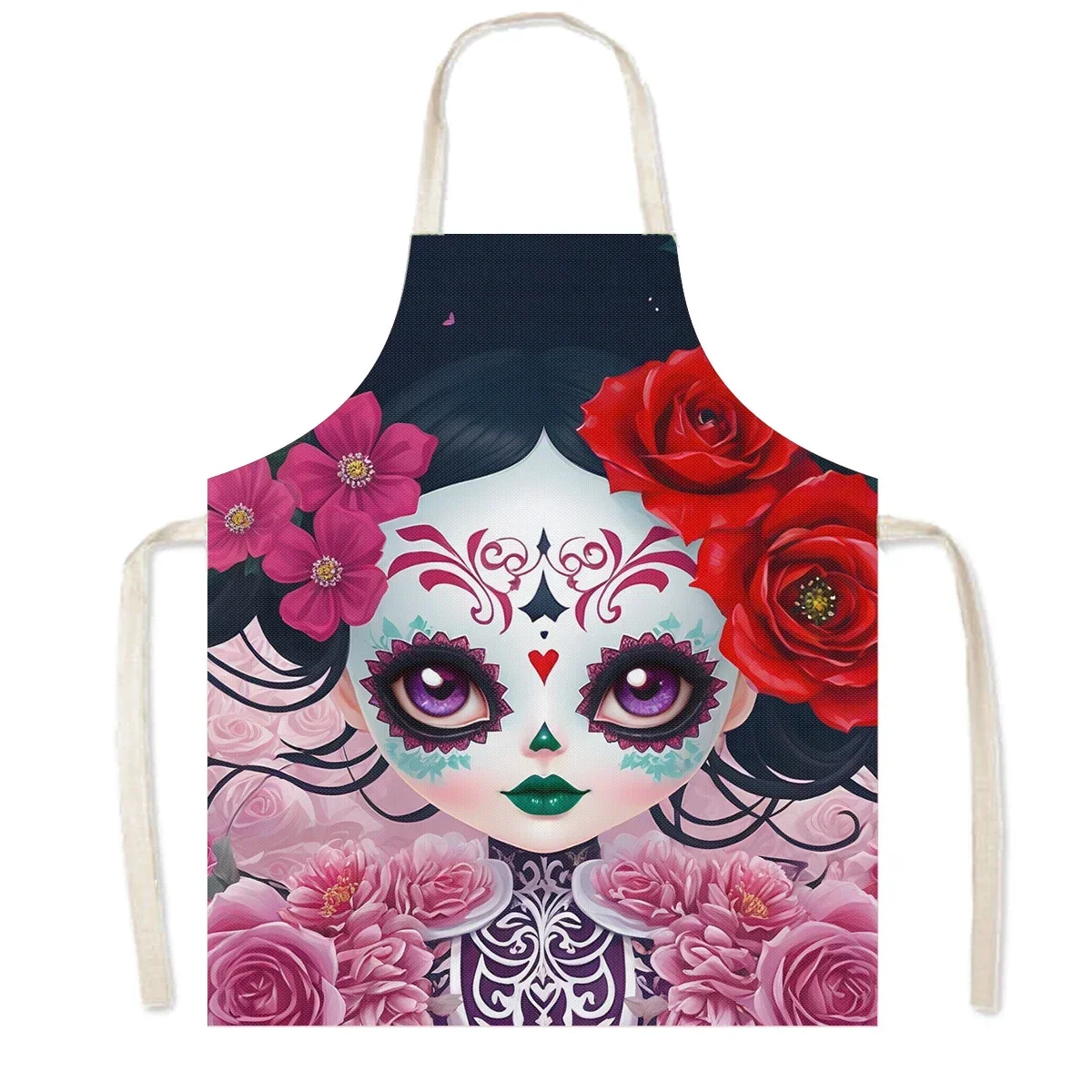 Cartoon Gothic Girls Print Kitchen Aprons Fantasy Angel Home Cleaning Clothing Linen Pinafore Waterproof Chef Cooking Apron