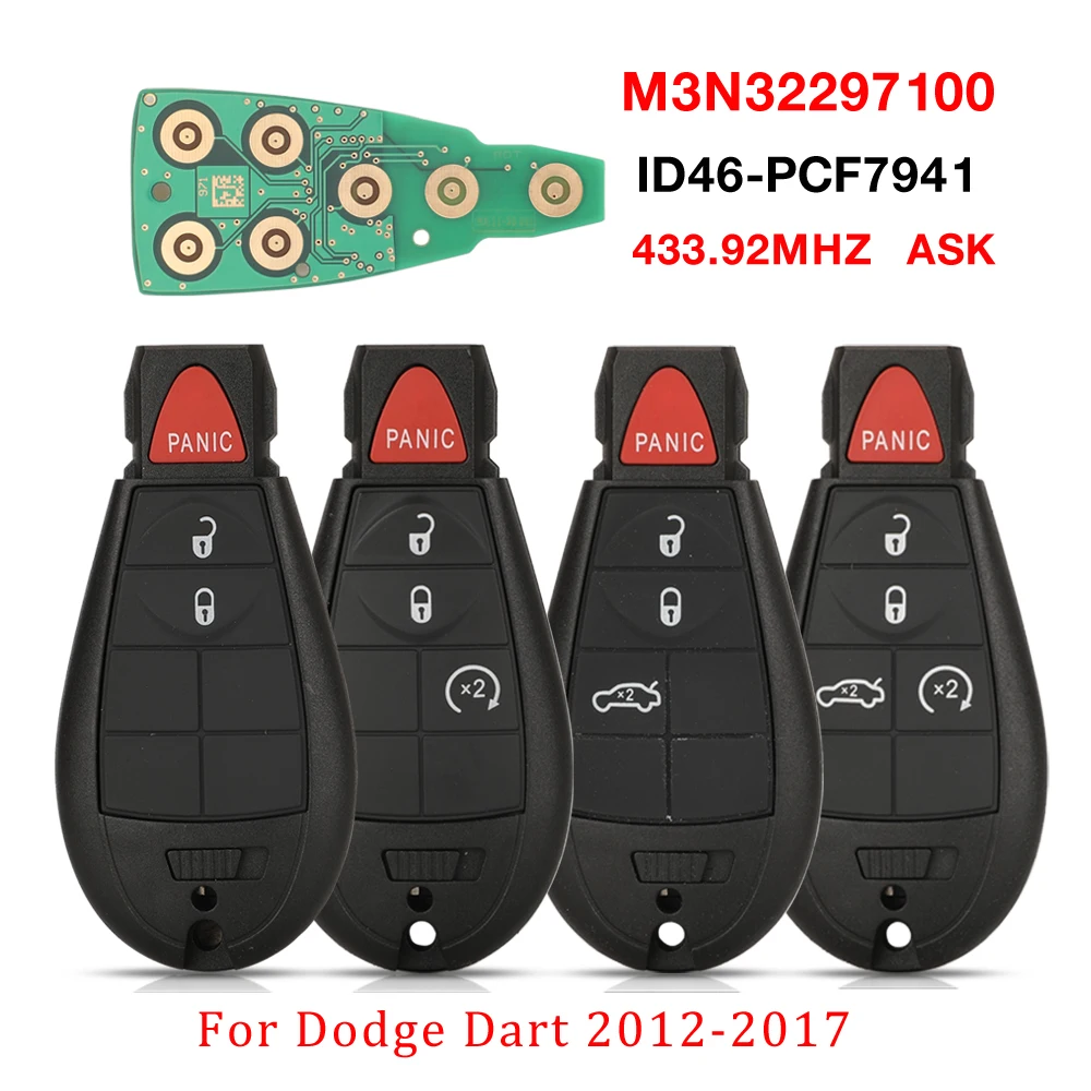 

jingyuqin Smart Remote Keyless Key Fob M3N32297100 433MHZ ID46 PCF7941 Chip For Dodge Dart 2012+ Car Key 56046773AA