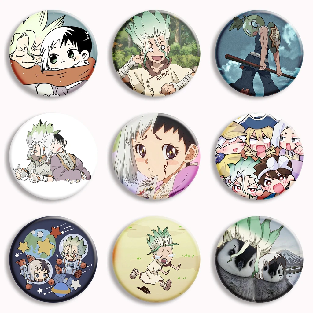 Manga Dr. Stone Chibi Anime Soft Button Pin Senku Ishigami Gen Cartoon Brooch Badge Bag Decor Jewelry Fans Collect Friends Gifts