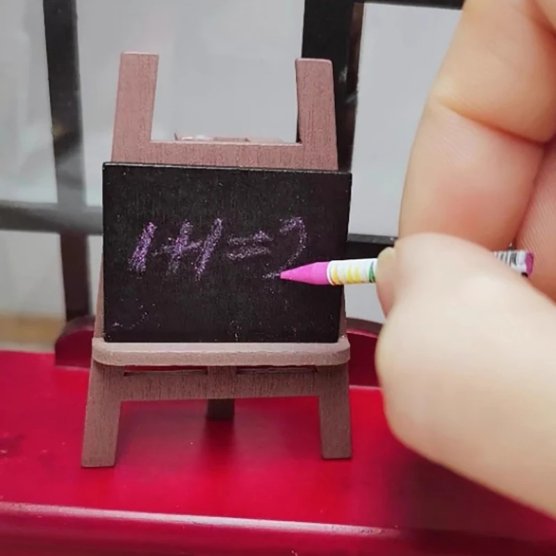 DIY Accessories Dollhouse Miniature Practice Book/Ruler Set/Blackboard Chalk Stand Kit Micro Landscape Decoration Toy Model