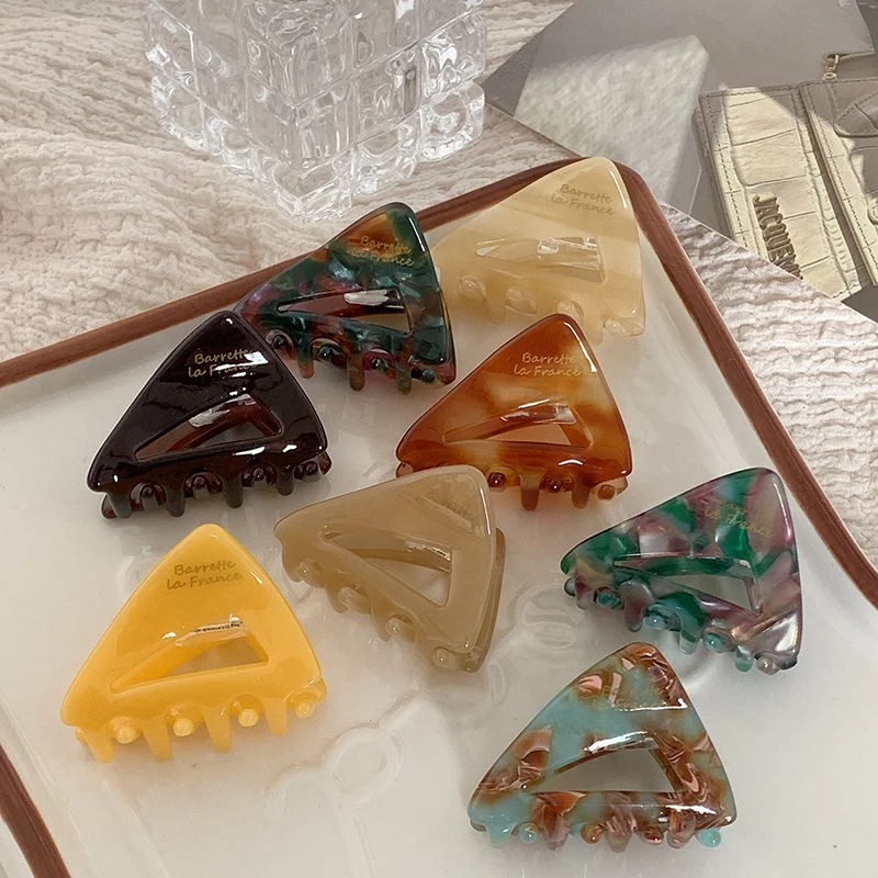 

Korean New Fashion 2.5cm Mini Triangle Hollow Colorful Hair Clip Simple Advanced Acetic Acid Shark Clip Hair Accessories