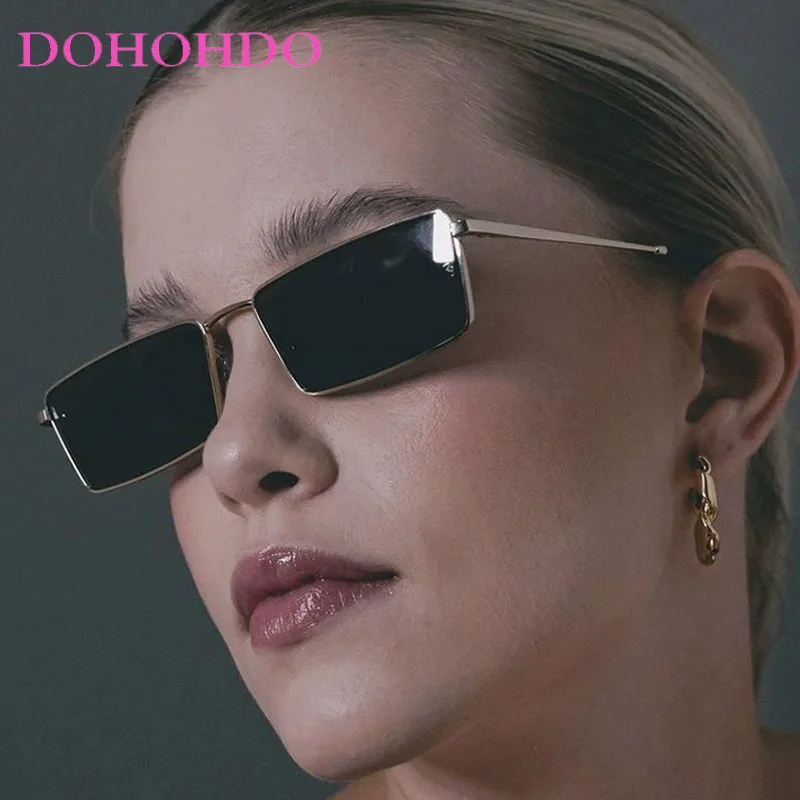 DOHOHDO Retro Rectangle Sunglasses For Women Men High-Quality Metal Frame Punk Sunglasses Vintage Travel Shades UV400 Protection