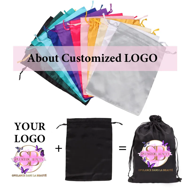 Tas Wig sutra Logo pribadi tas penyimpan rambut untuk Wig kemasan bundel ekstensi rambut tas Satin besar tas tali serut