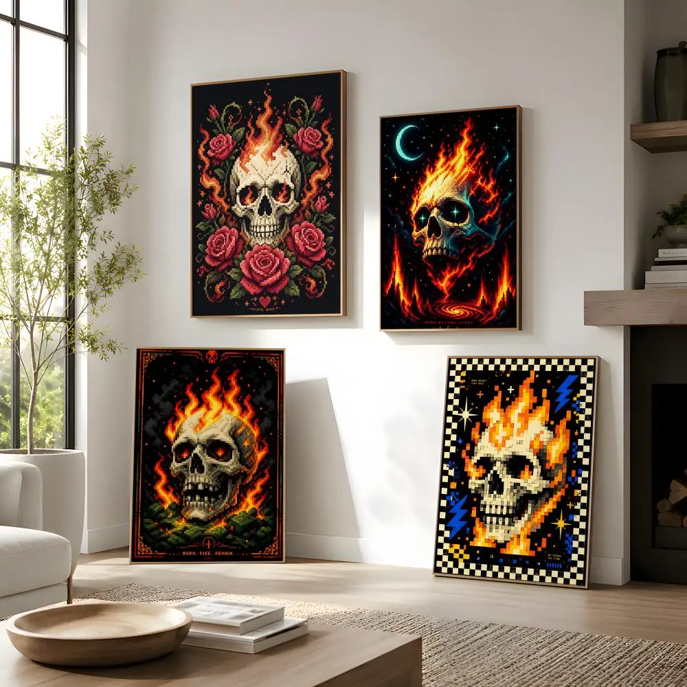 Retro Pixel Macabre Fashion Poster Living Room Bedroom Wall Decor Self-Adhesive Aesthetic Modern Vibe Stylish Gift For Friends