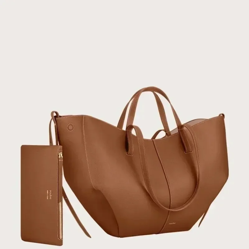 Sac à main de luxe en cuir de vachette pour femme – Grand sac fourre-tout, sac à bandoulière plissé 