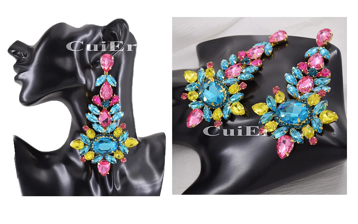 4,3" Super Bling Ellipse Champagner-Kristall Abendparty-Ohrringe Modenschau Hochzeits-Braut-Ohrringe – Detail 9