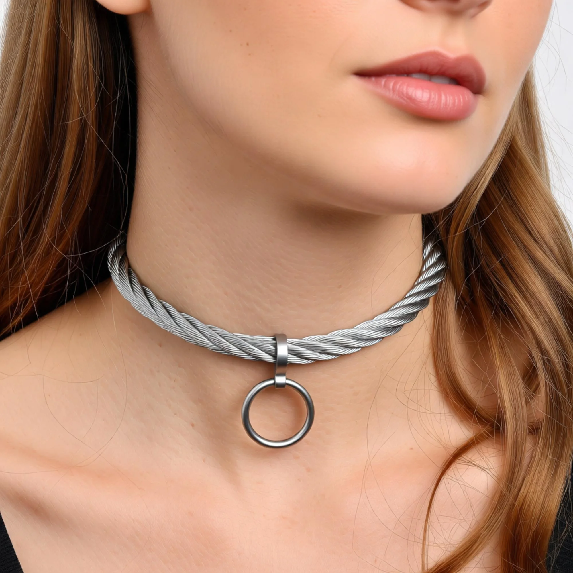 ACECHANNEL Stainless Steel Wire Rope Lockable Torque Slave Collar Choker Men Women Chain Necklace Bondage Restraints Set Choker