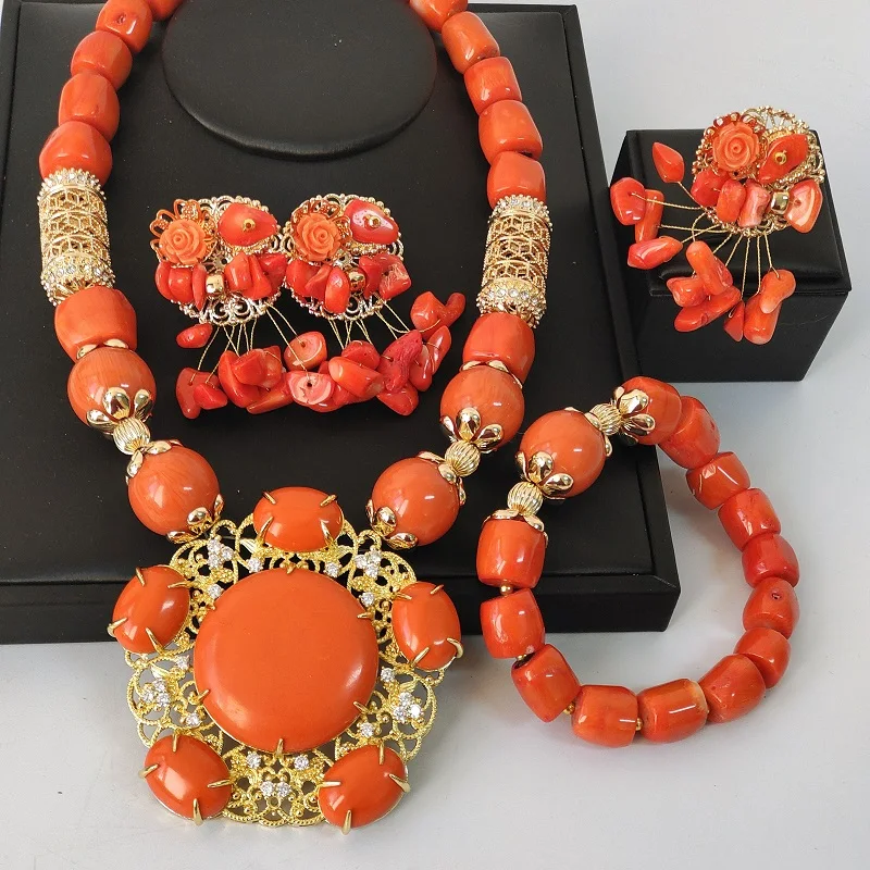 

Real African Coral Beads Jewelry Set for Women