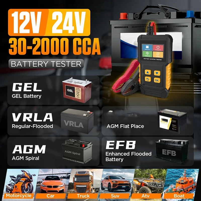 Super Sale Car Battery Tester 12V 24V, Automotive Load Tester for Cars, Trucks, Motorcycles, Boats - view 6