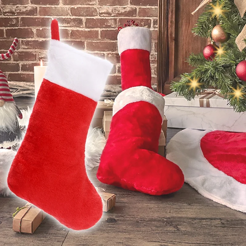 42 cm Weihnachtsstrümpfe, weiße Plüschmanschette, hängende Socken, personalisierte Geschenktüte, Strumpfdekorationen, Jahreszeit, Kamindekoration