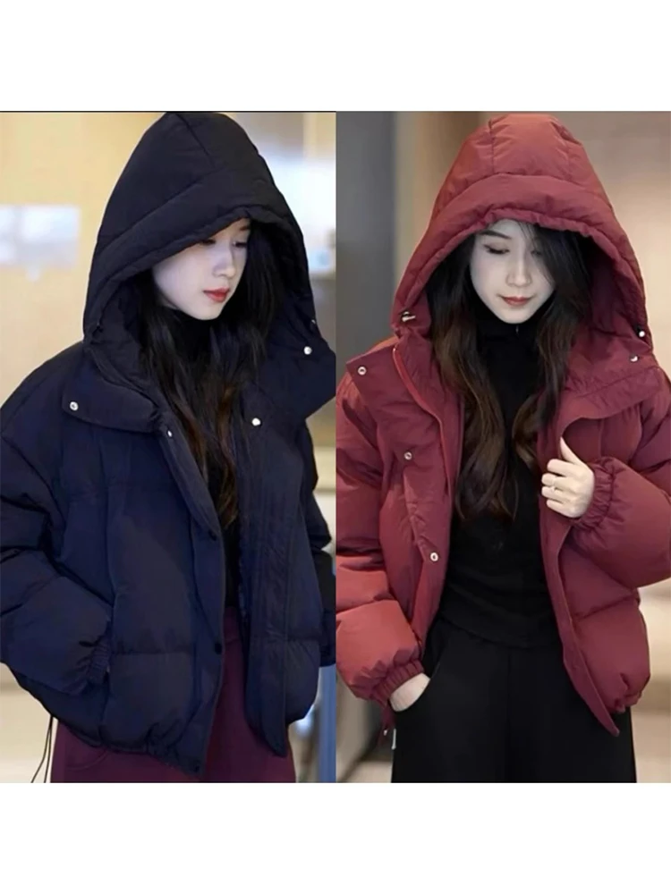 

Women's Hooded down Cotton Jaet Winter Coat Retro Sle Dstring Versatile ort Puffer Vest Loose Fit Zipper Closure