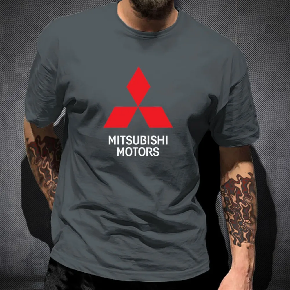 Mitsubishi Motors logo printed T-shirt, men's summer 100% pure cotton short-sleeved trendy top, unisex.