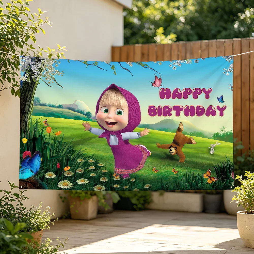 Cartoon M-Masha And The Bear Flag For Sports Matches  Games Parade Rally Holiday Festival Backyard Balcony Club Bar Decor