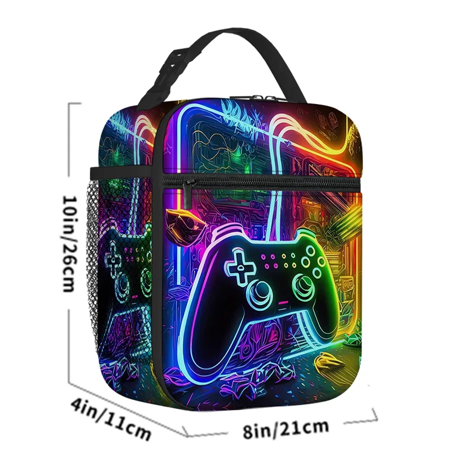 Cool Game Controller Handheld Lunch Bag for Boy and Girls Best Gifts 2D Cartoon School Bento Outdoor Picnic Bag for Children