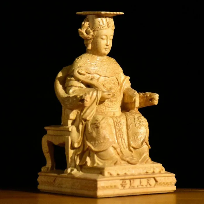 CZ boxwood carving Mazu statue ornament solid wood carving home Poseidon heaven Virgin Crafts