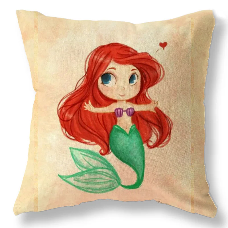 Disney Snow White Princess Mermaid  Girls Decorative Nap Pillow Cases Cushion Cover on Bed Sofa Children Birthday Gift 40x40cm