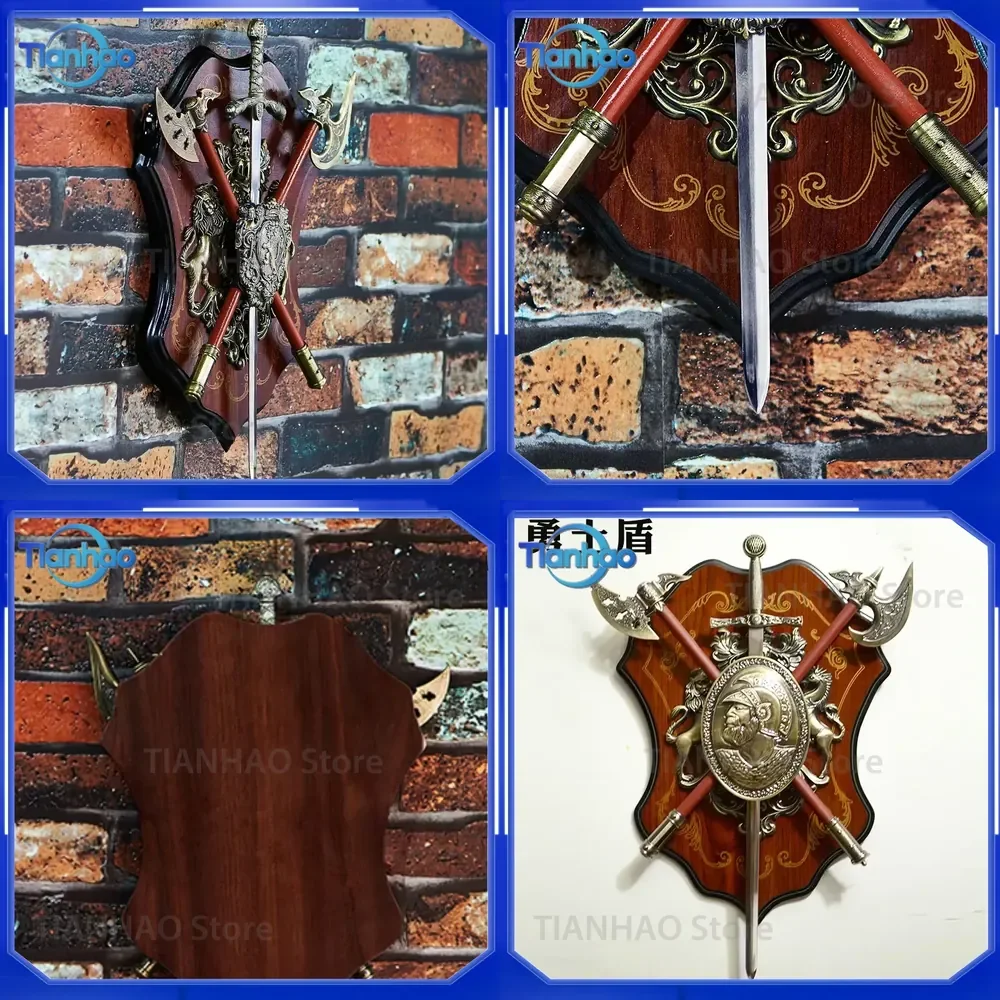 Retro Ancient Roman Sparta Shield Sword Wall Decor with Armor Medieval Helmet Ornament for Cafe KTV Bar Hanging Crafts