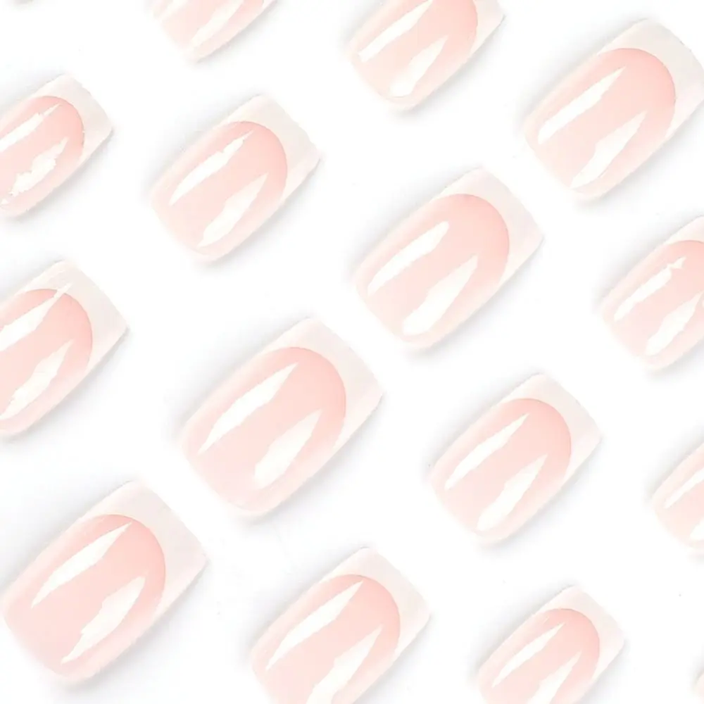 24pcs Manicure DIY Press on Nails Wavy Fake Nails French White Edge Short French Ballerina