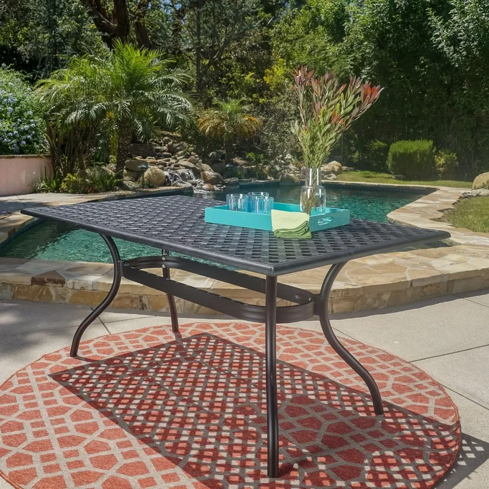 

Outdoor Table Black Sand Cast Aluminum Rectangle Table Camping Furniture