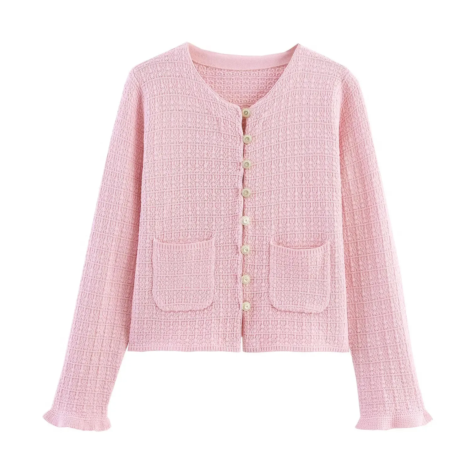 HH Women Fashion Versatile Layered Long-Sleeved Knitted Jacket Female Solid Single-Breasted Pockets High Street Casual Coat