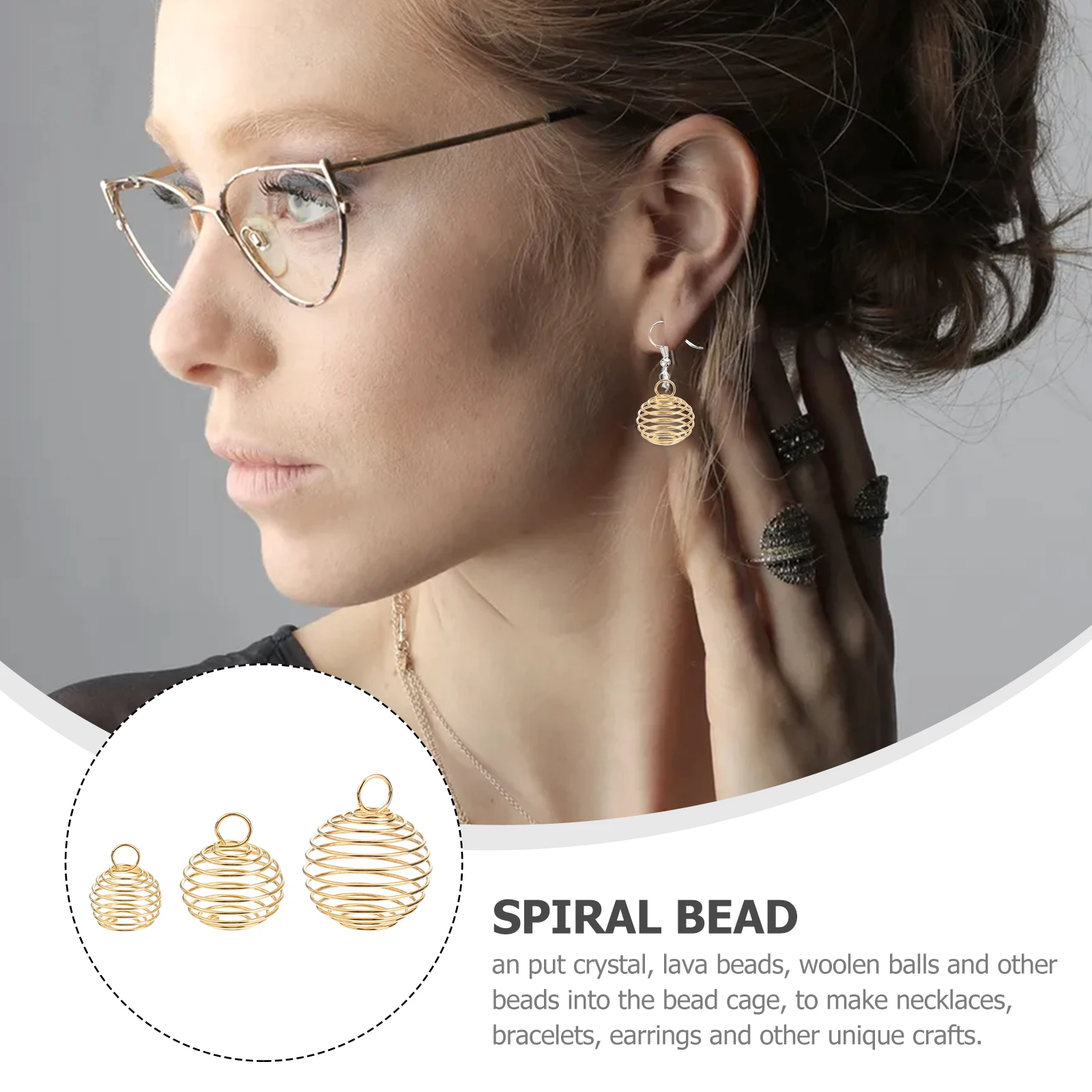 

30pcs Spiral Bead Cage Pendant 15x14mm 25x20mm 30x25mm Gold Plated Alloy Stretchable DIY Jewelry Making Supplies