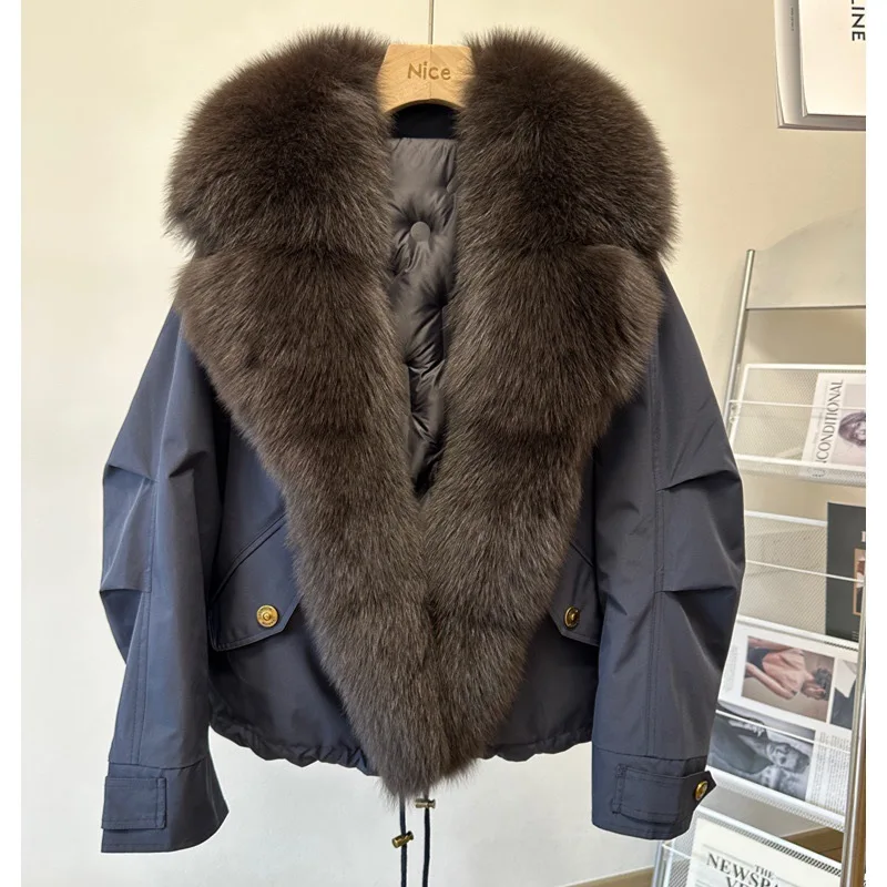 2026 Winter White Duck Down New Women's Down Jacket Fox Fur Loose Warm Windproof Short Jacket