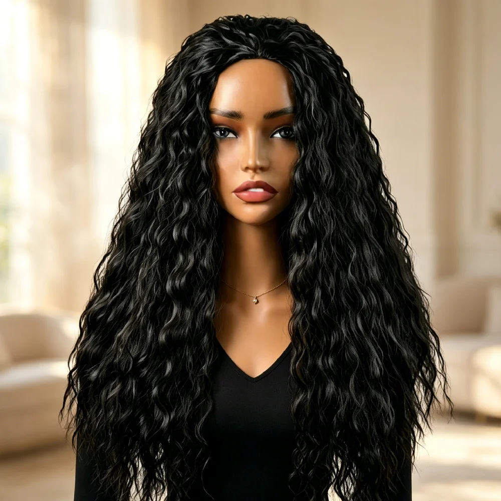 32 Inch Water Wave Human Hair Half Wig Upgrade 250% Density 3 IN 1 Half Wig With Drawstring Machine Made Wig Colored Natural
