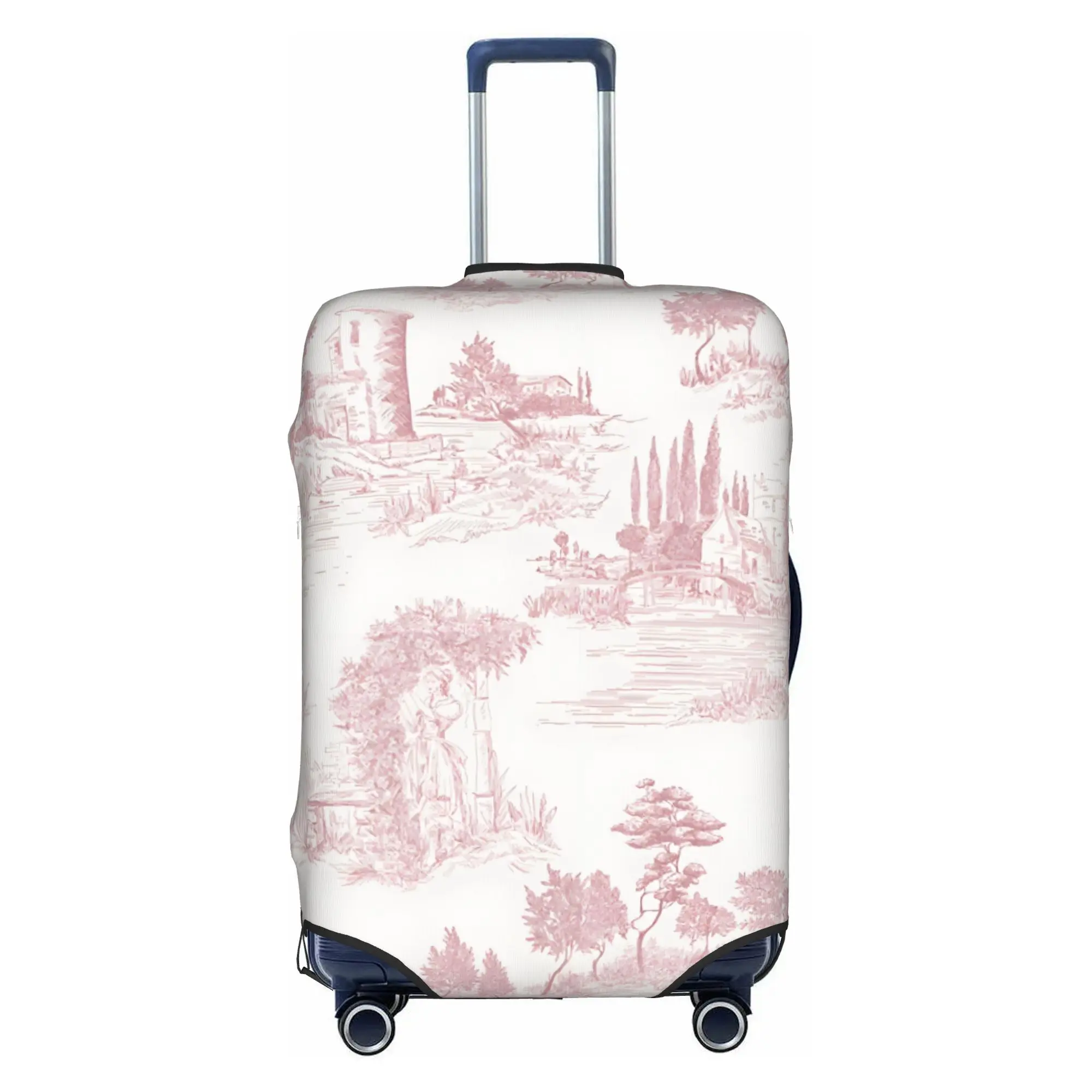 Vintage Toile De Jouy  Suitcase Cover Elastic Blush Pink White  Luggage Covers Protector for 18-32 inch