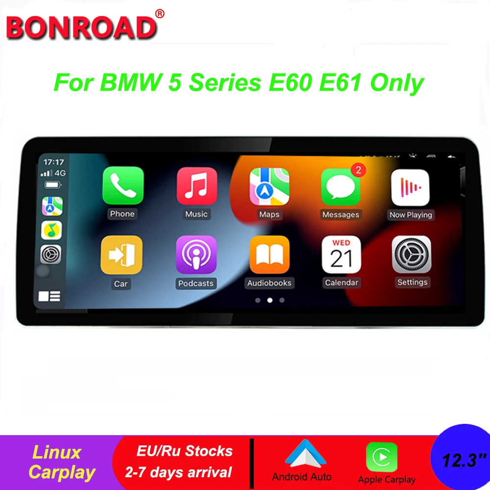 

Bonroad12.3 ''Linux беспроводной Apple CarPlay Android авто для BMW 5 серии E60/E61 только CCC/CIC автомобильное радио GPS навигация