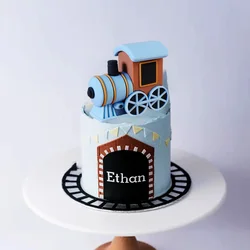 Blue Train Cake Topper Locomotive Cake Decoration Soft Rubber Red Blue Gray Macaron Small Train for Kids Happy Birthday Supplies