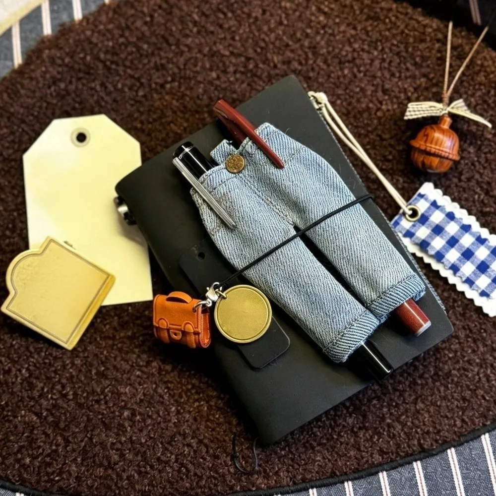 Multi-functional Denim Jeans Pen Bag Creative Retro Trousers for Pens with Keychain Mini Pen Holder Pendant Journal