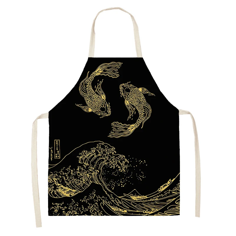 Women\'s kitchen apron oil painting style Restaurant chef barber Waterproof apron for menand child painting scenery Hand 55×68cm