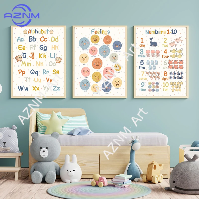 Montessori Educational Kids Yoga Colors Geometric Shapes Weather Poster Print Wall Art Pictures Canvas Painting Room Home Decor