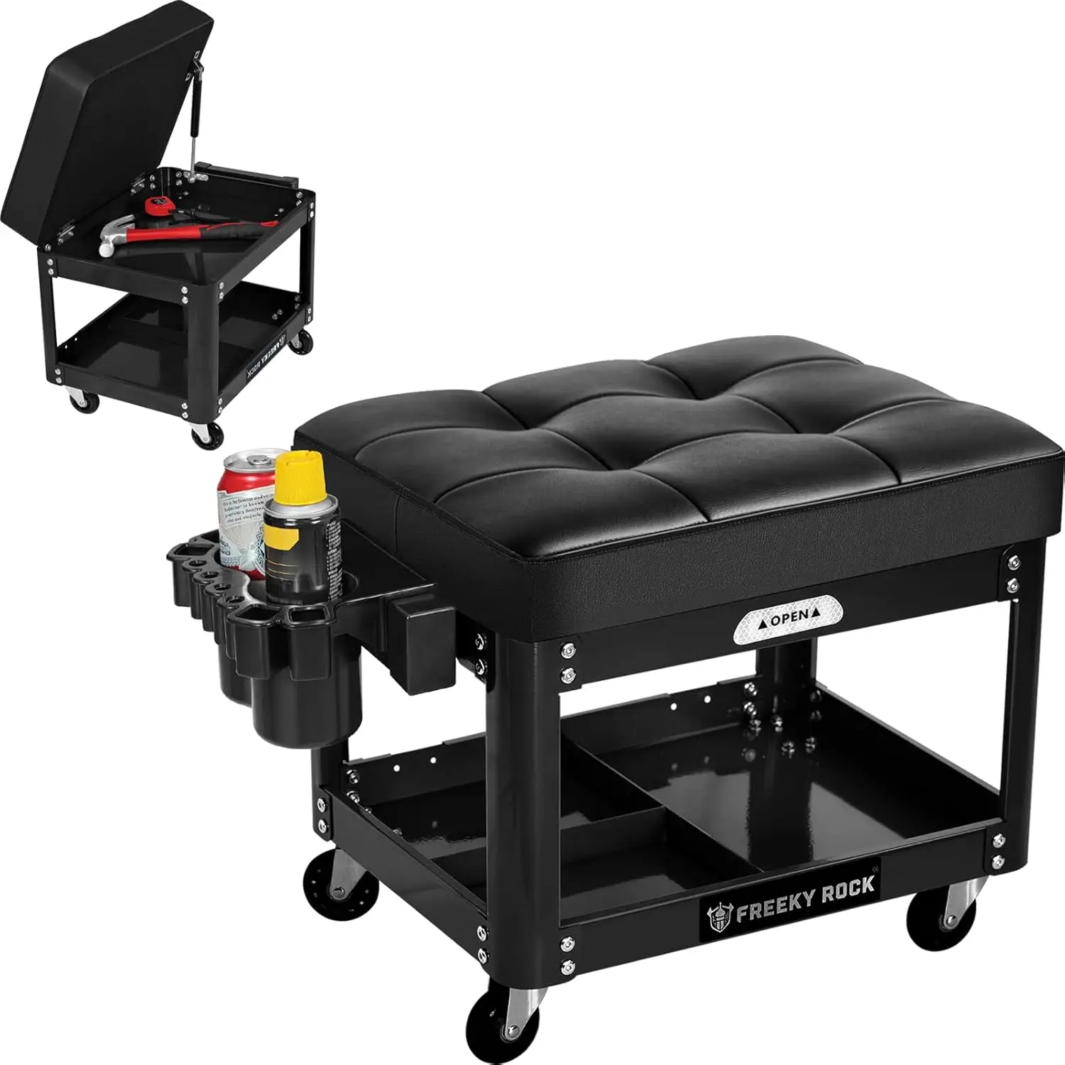 

Heavy Duty Rolling Mechanic Shop Stool with Wheels, 360° Swivel Automotive Roller Creeper Seat, 330 LBS Capacity, Black