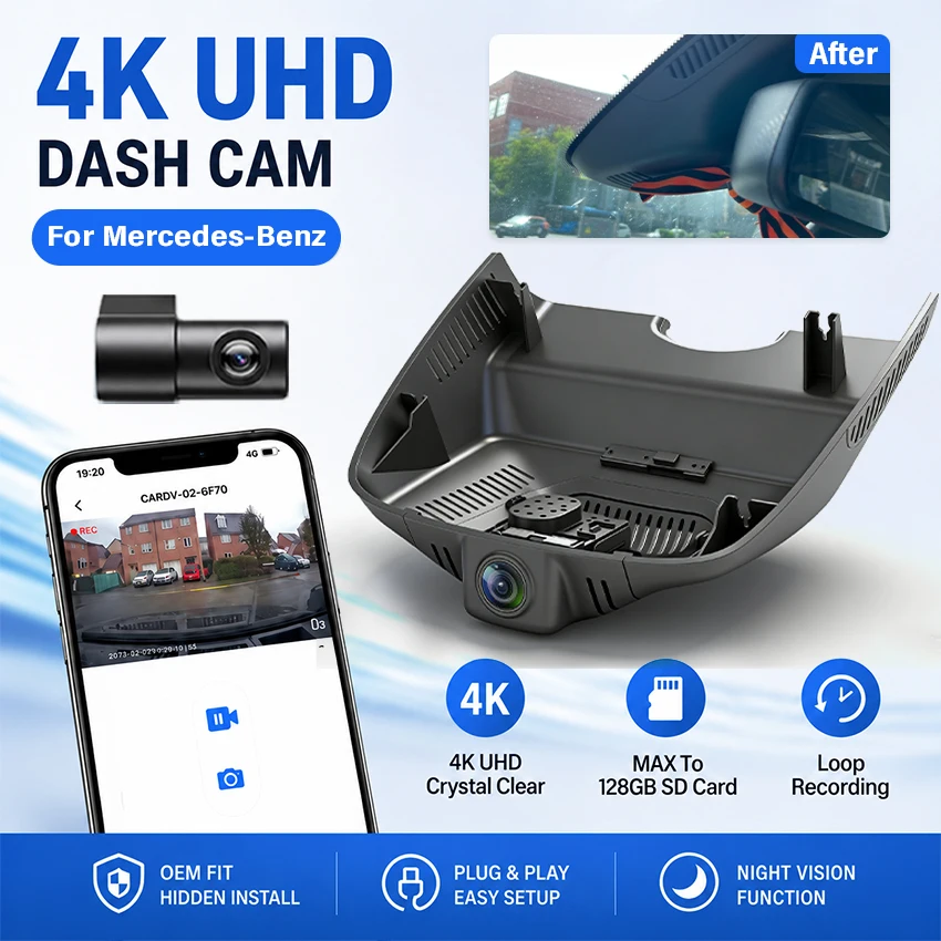 4K Dash Cam For Mercedes‑Benz GLK‑Class X204 GLK350 GLK300 GLK220 2013‑2015 Car DVR Plug And Play Night Vision Loop Recording