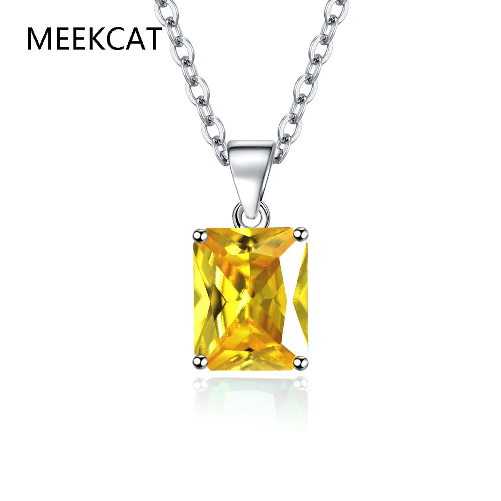 Emerald Cut Blue Topaz Created Blue Sapphire 925 Sterling Silver Pendant Necklace for Woman Rectangle Gemstone Jewelry Choker - view 5