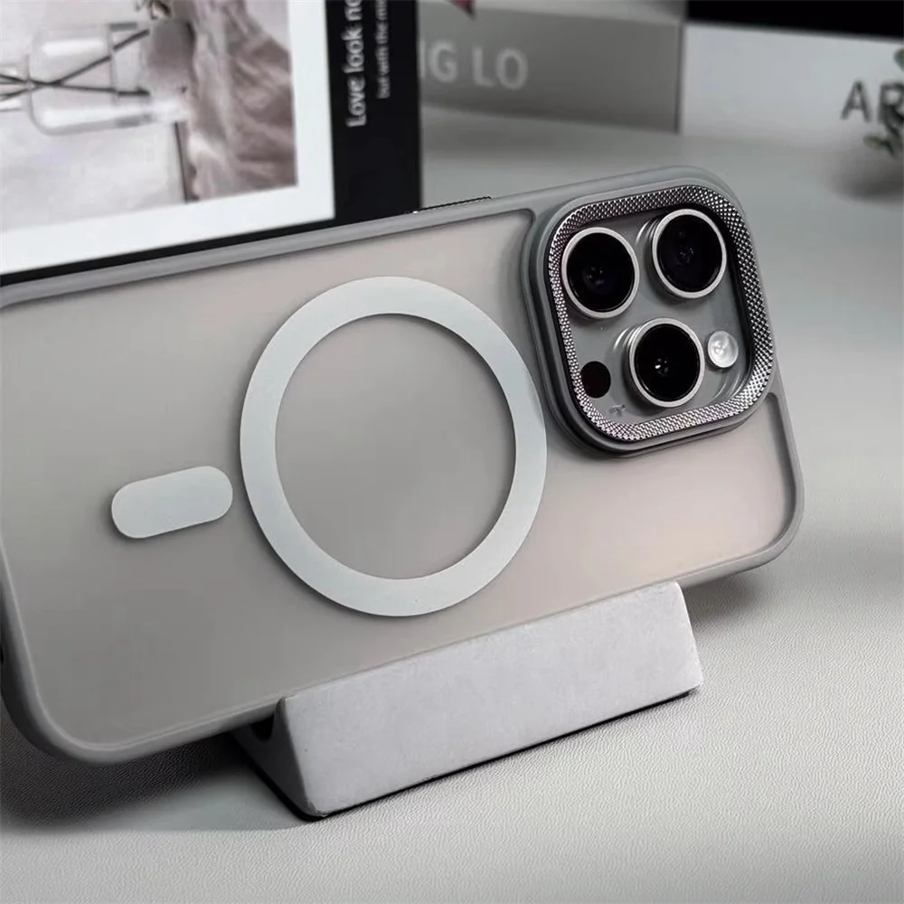 Luxury Spiricle Camera Protection Magsafe Phone Case for iPhone 11 12 13 14 15 16 Pro Max 16Plus Wireless Charging Matte Cover