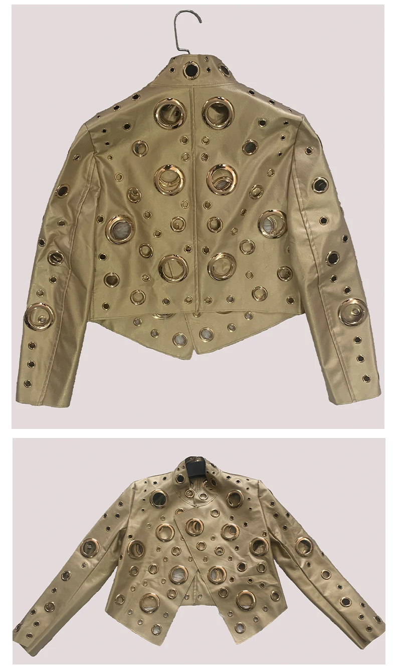 Mauroicardi Spring Short Hollow Out Patchwork Short Pu Leather Jacket Women Cool Luxury Designer European Style Clothes Fashion