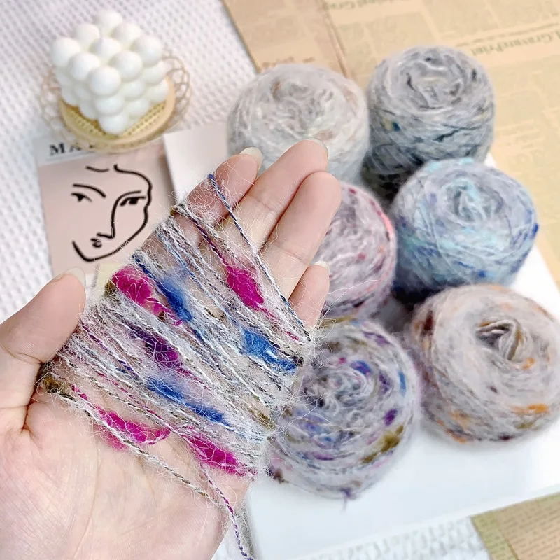 

50 г красочный шерстяной мохер в горошек, новый стиль, тканый Doudou, шерстяной свитер ручной работы с радугой «сделай сам», шарф, шапка и пальто