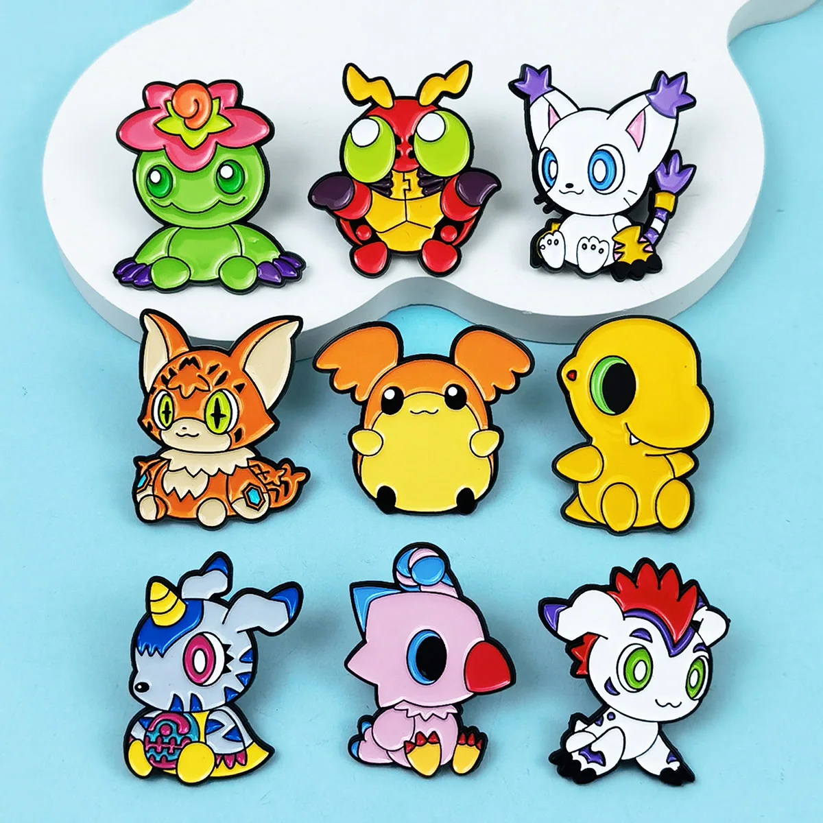 9-teiliges Anime Digimon Adventure Elfen-Broschen-Set, Niedliche Cartoon-Pokémon-Charakter Metall-Emaille-Anstecknadeln als Geschenke für Freunde