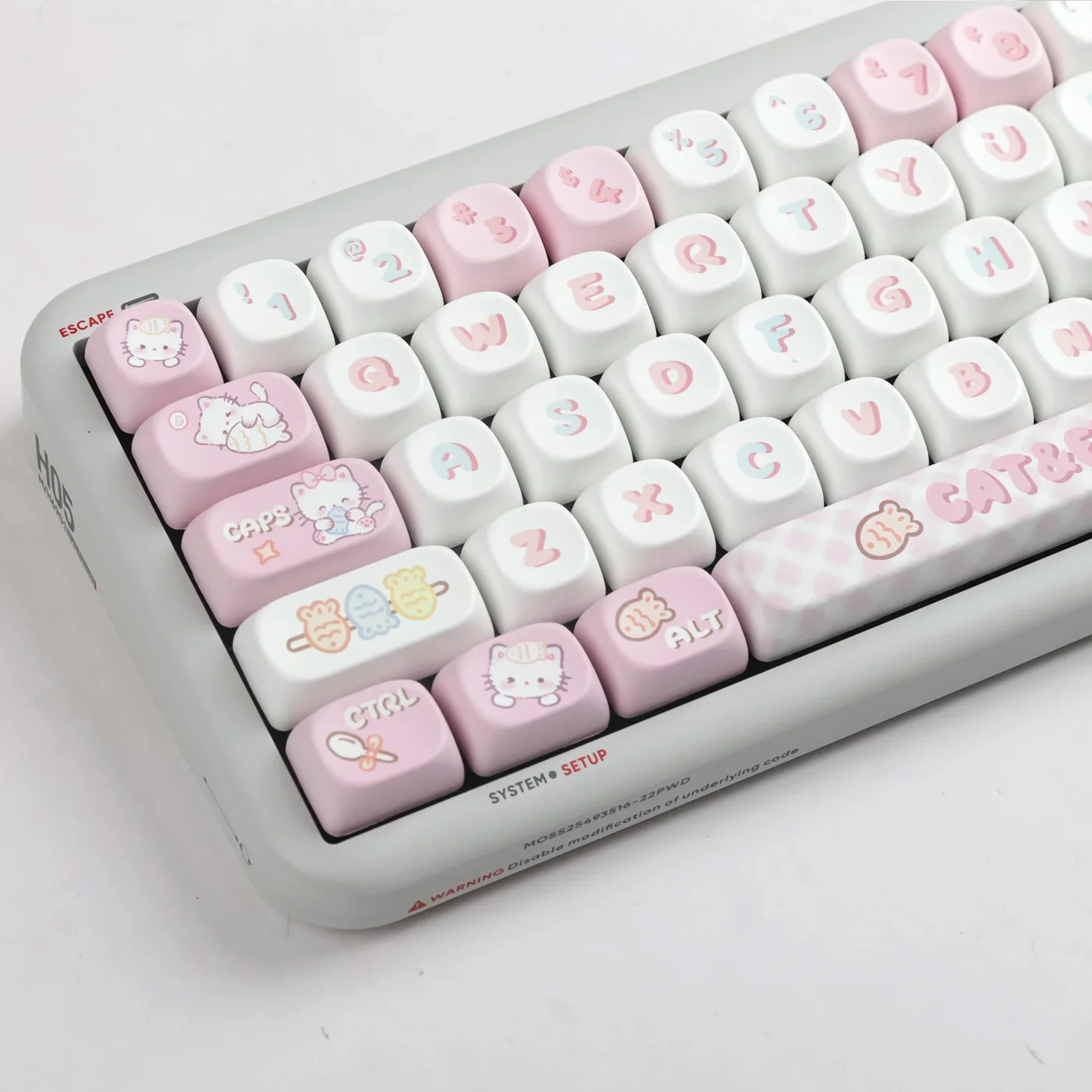 Kitten Eating Fish Keycap Set 139 Keys MOA Profile PBT Thermal Sublimation White Pink Cute Cat Keycaps DIY Mechanical Keyboard