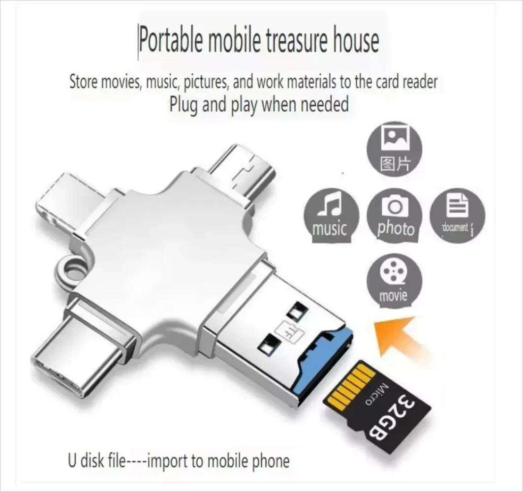 High Transfer Rate/Android/Mac/PC/Universal Four in One SD Card Reader | Lightning and USB-C Port Portable