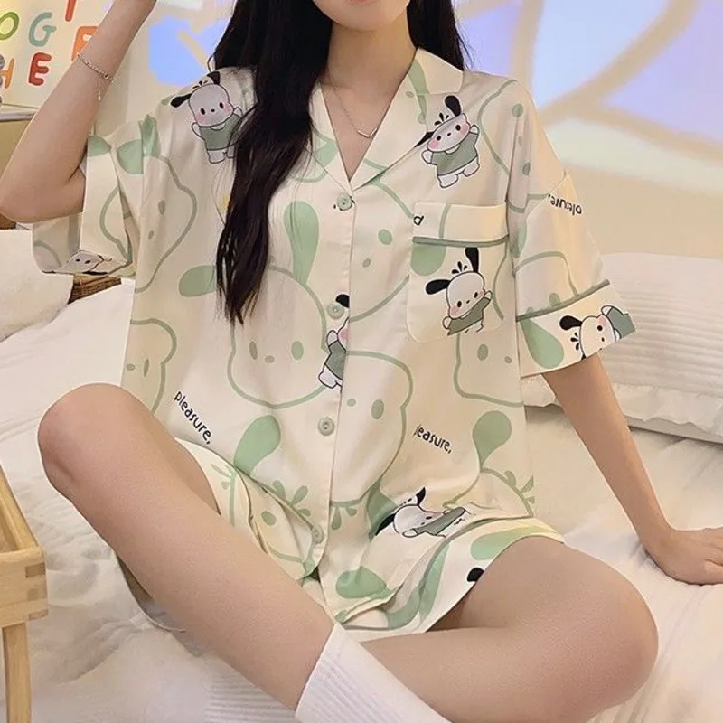 Sanrio Pochacco Summer Print Short Sleeve Sleepwear Two-piece Set 2023 NightWears New