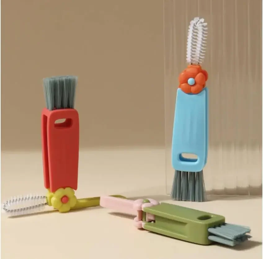 3 In 1 Mini spazzola per la pulizia della bottiglia a forma di fiore portatile coperchio della bottiglia di filo di Nylon detergente per bottiglie di latte per bambini spazzole scanalate