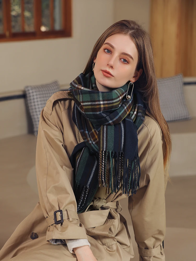 Women Scarf Winter Warm Plaid Shawl Unisex Men Tassel Pashmina Ladies Cashmere Wrap Female Luxury Stoles Male  Thick Neckerchief