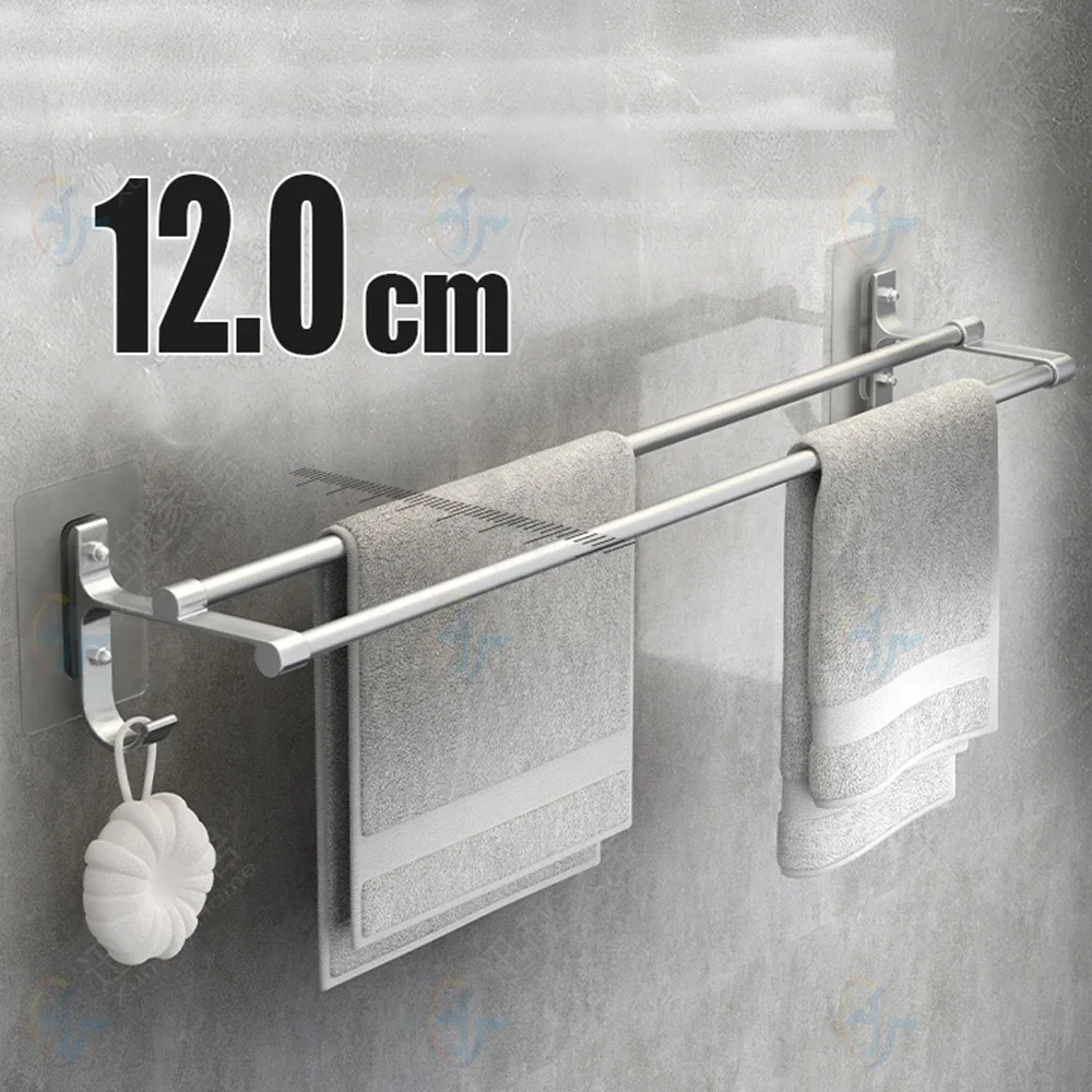 Punch-free Towel Rack Home Patch Bar Matte Silver Space Aluminum Wall-mounted  Clothes Hanger Toilet Storage Bathroom Holder