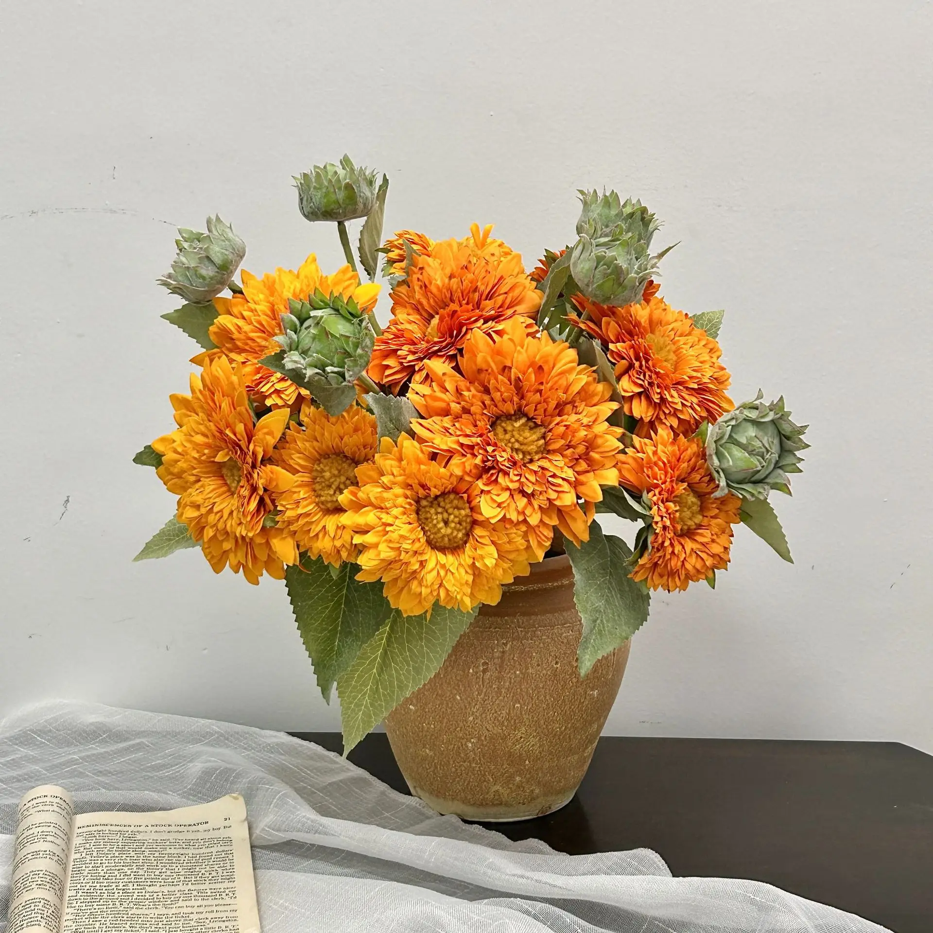 Teddy Bear Sunflower Artificial Flowers for Living Room Entrance Decoration, Fake Flower Arrangement, Vintage Bouquet