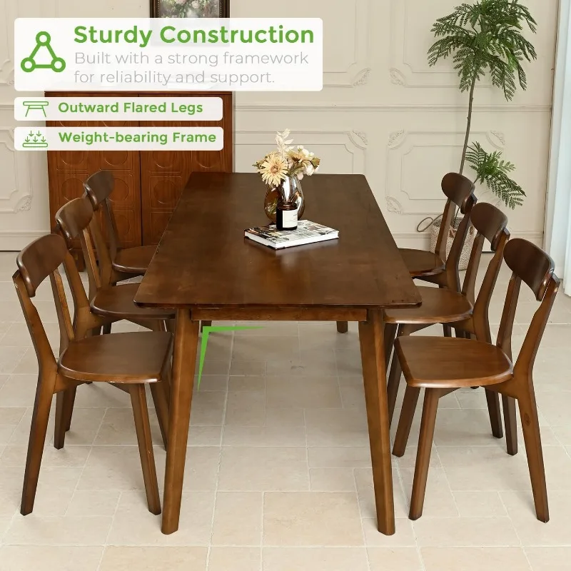 Conjunto de mesa de cozinha de madeira maciça de 7 peças para 6, cadeiras de jantar de madeira de carvalho para sala de jantar, dinette, espaço compacto, sala de jantar, casa.